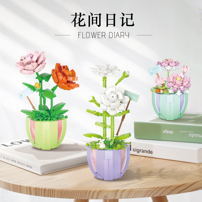 Weile Creative Small Particle Flower Bundle Potted Building Blocks Flower Room Diary Desktop Ornaments Gift Assembled Building Blocks Toy Batch - Image 3